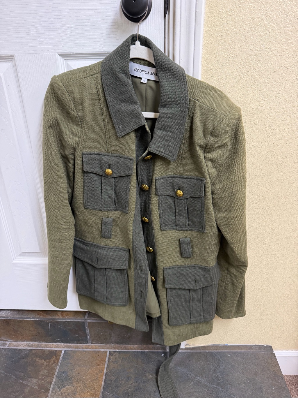 Veronica Beard Two-Tone Olive Military Field Jacket